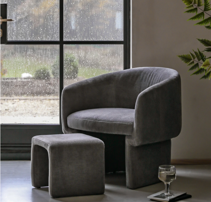 Curved Accent Chair and Footstool